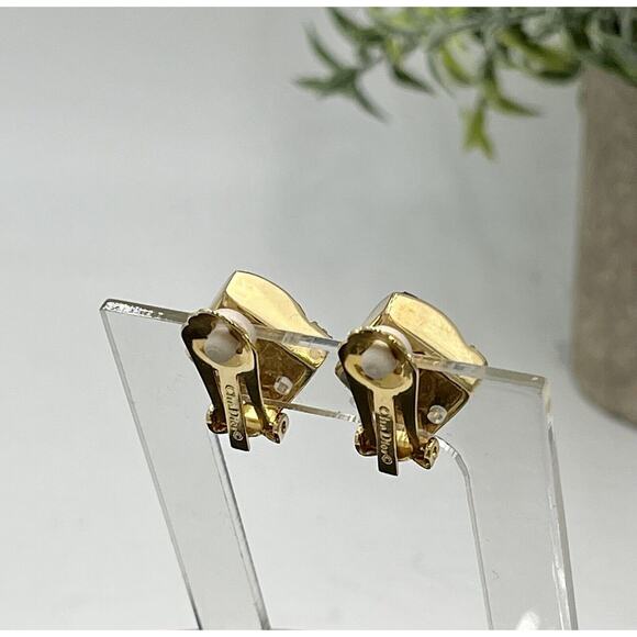 Christian Dior Vintage Gold Plated Diamond Shaped Blue Stone Clip On Earrings - Picture 2 of 10